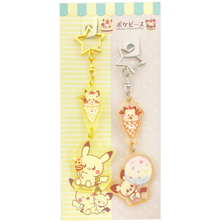 Frosted Acrylic Keychain Set Pikachu & Pichu Sweets Shop Poke Peace New